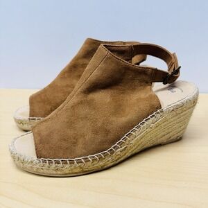 Gap Suede Espadrille Sandals, Size 7, Camel Brown Peep Toe Slingback Wedges